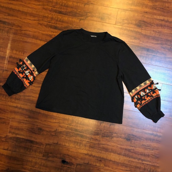 Black Aztec Fringe Stretch 3XL Sweatshirt Top - Picture 5 of 13